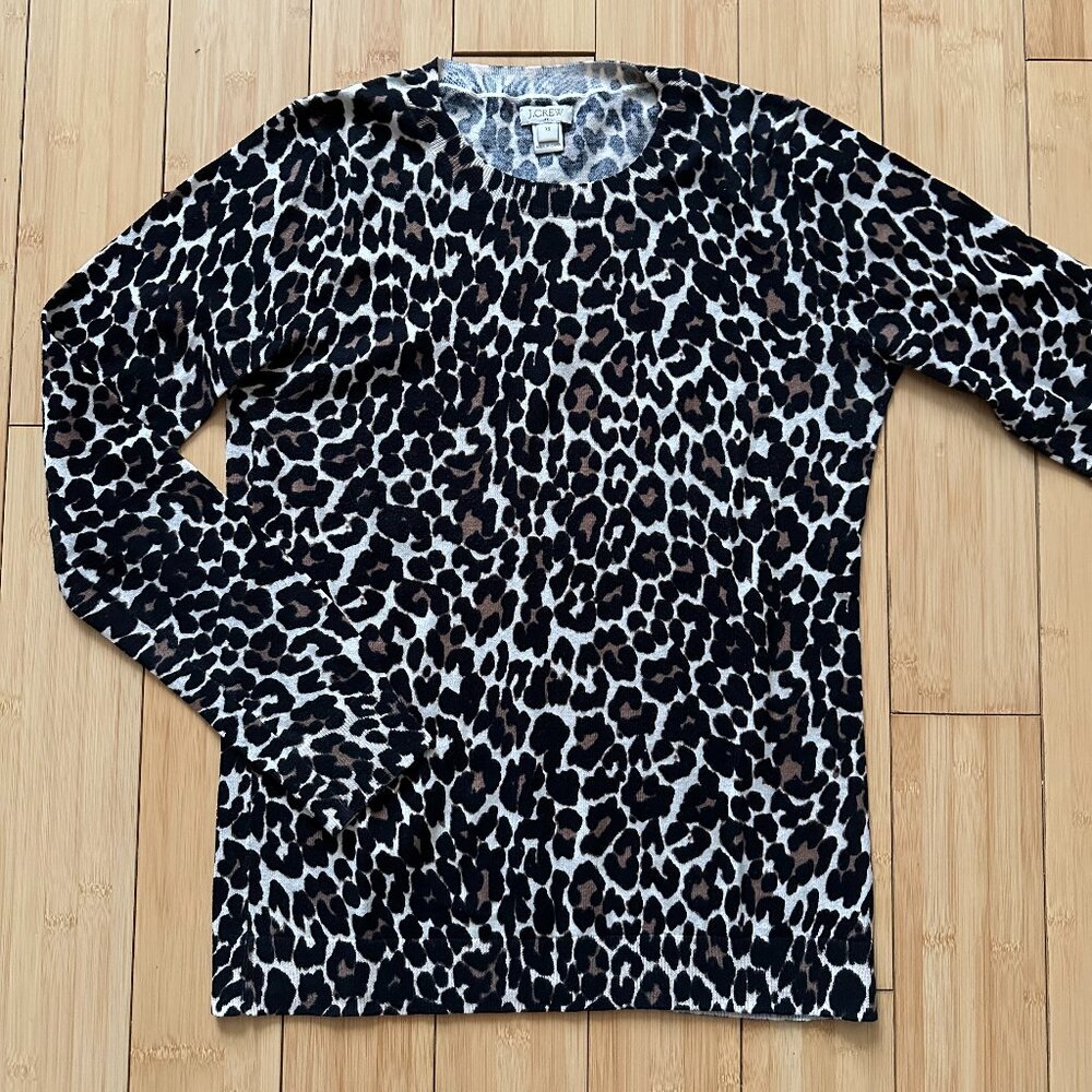 J Crew Tippi Leopard Print Cotton Sweater